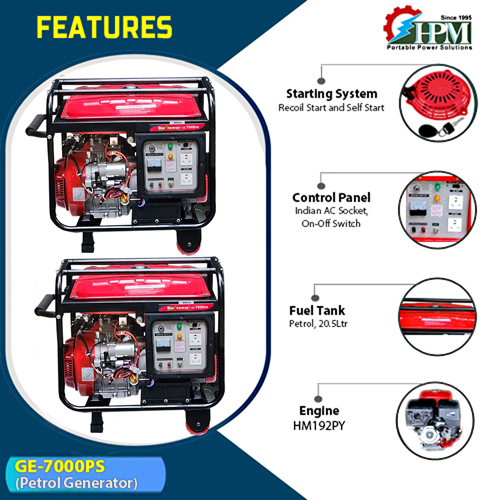 6 KVA Petrol Generator,  WITH Recoil & Self Start Model GE-7000PS, 
